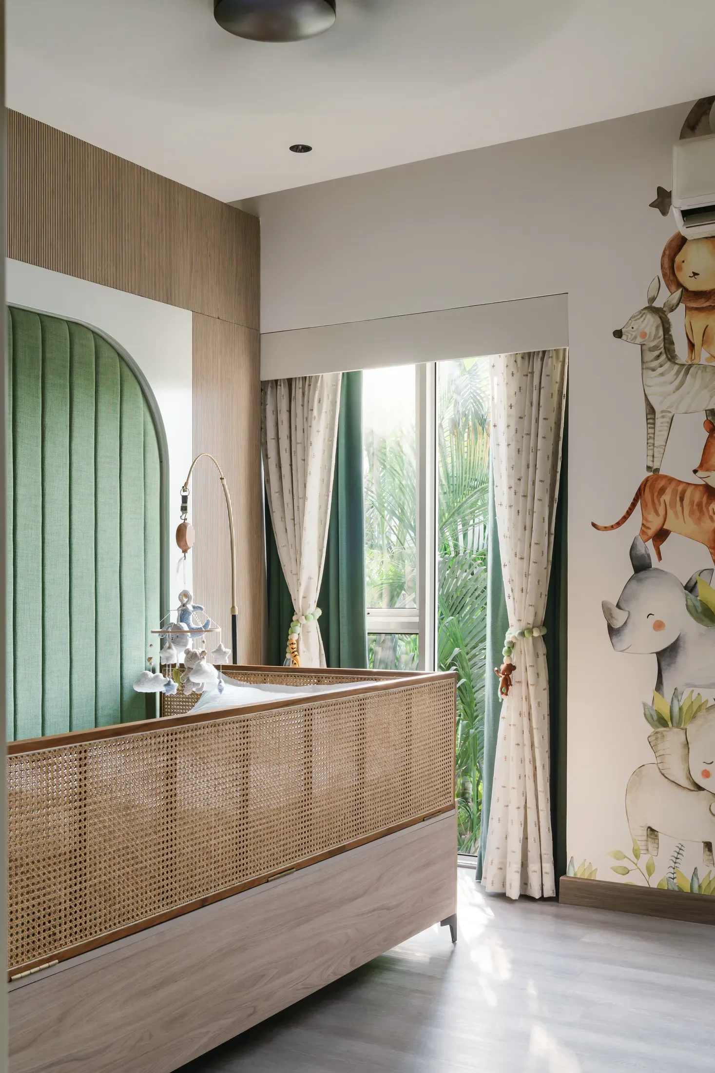 Arched window with soft drapes and daylight